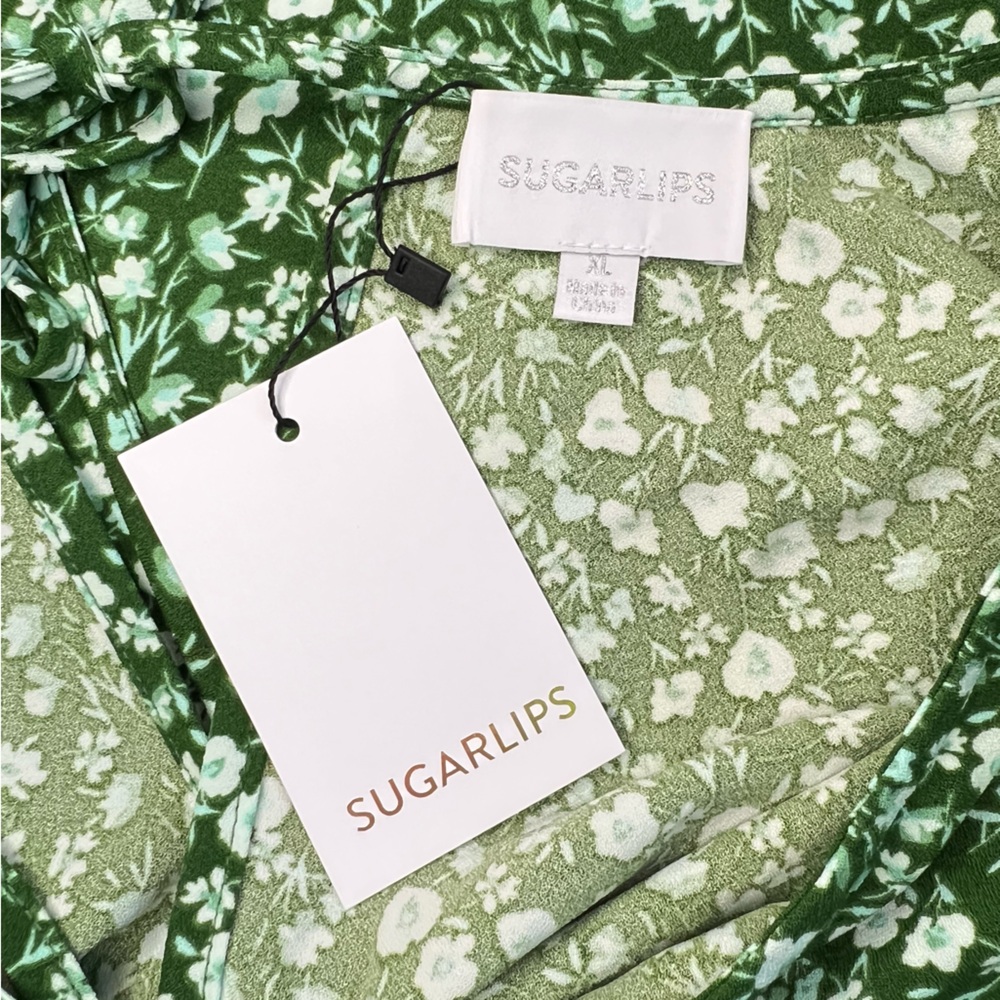 Sugarlips Adieu Floral Ruffle Flounce Mini Dress Size XL Green and White - Picture 6 of 7